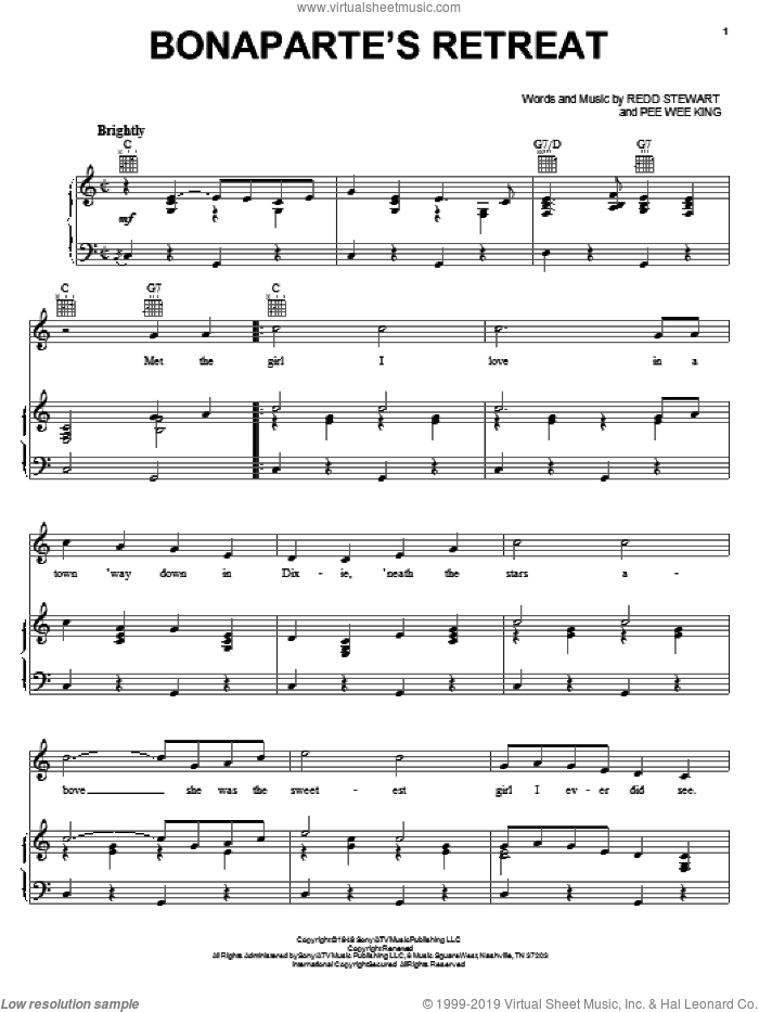 Bonaparte's Retreat sheet music for voice, piano or guitar by Glen Campbell, Pee Wee King and Redd Stewart, intermediate skill level