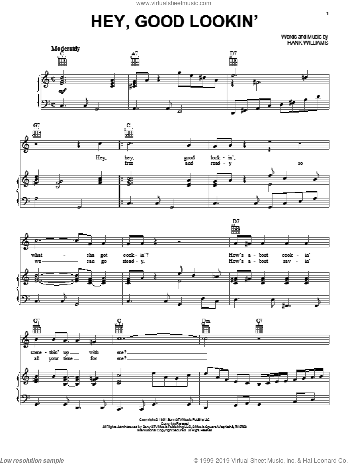 Hey, Good Lookin' sheet music for voice, piano or guitar by Hank Williams, intermediate skill level