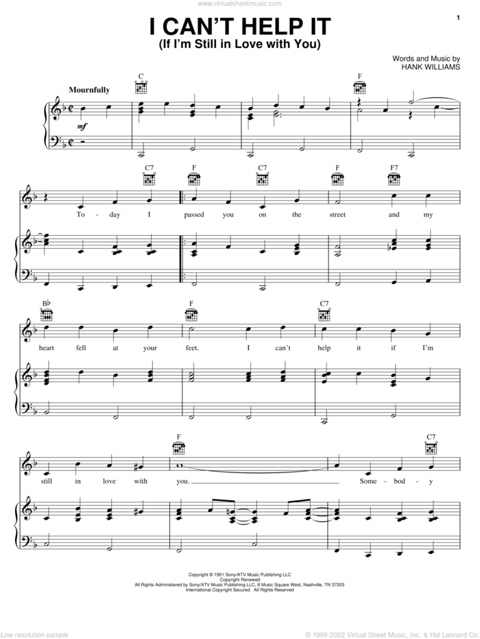 I Can't Help It (If I'm Still In Love With You) sheet music for voice, piano or guitar by Hank Williams, intermediate skill level