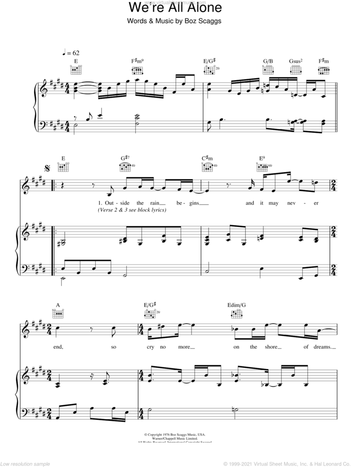 We're All Alone sheet music for voice, piano or guitar by The Walker Brothers, Scott Walker and Boz Scaggs, intermediate skill level