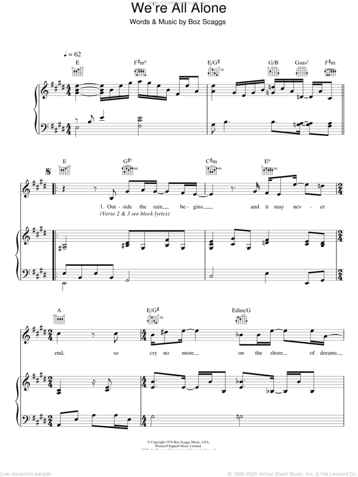 We're All Alone sheet music for voice, piano or guitar by The Walker Brothers, Scott Walker and Boz Scaggs, intermediate skill level