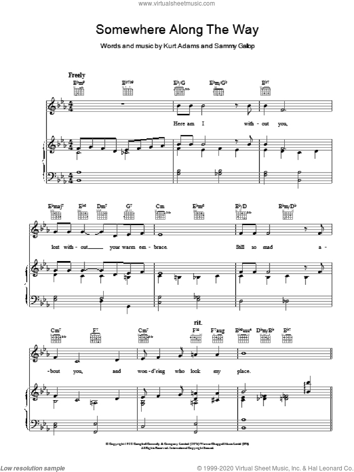 Somewhere Along The Way sheet music for voice, piano or guitar by Kurt Adams and Sammy Gallop, intermediate skill level