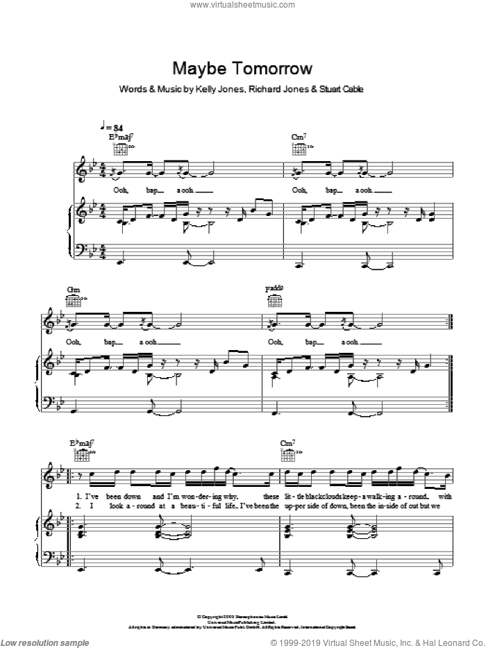 Maybe Tomorrow sheet music for voice, piano or guitar by Stereophonics, Kelly Jones, Richard Jones and Stuart Cable, intermediate skill level
