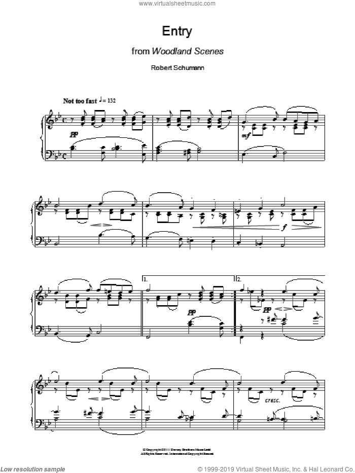 Entry From Woodland Scenes sheet music for piano solo by Robert Schumann, classical score, intermediate skill level