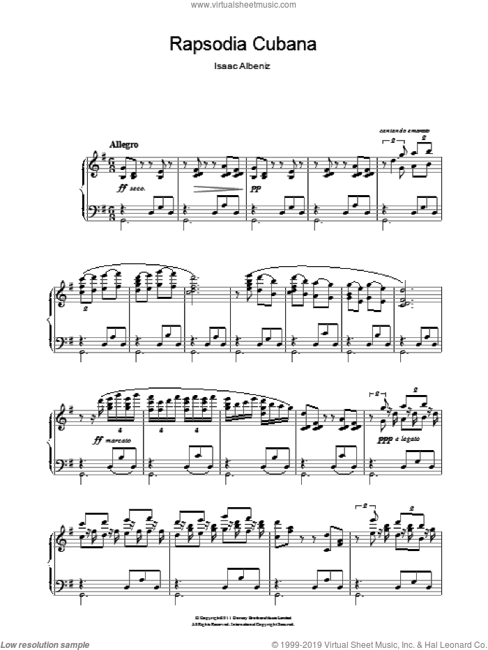 Rapsodia Cubana sheet music for piano solo by Isaac Albeniz, classical score, intermediate skill level