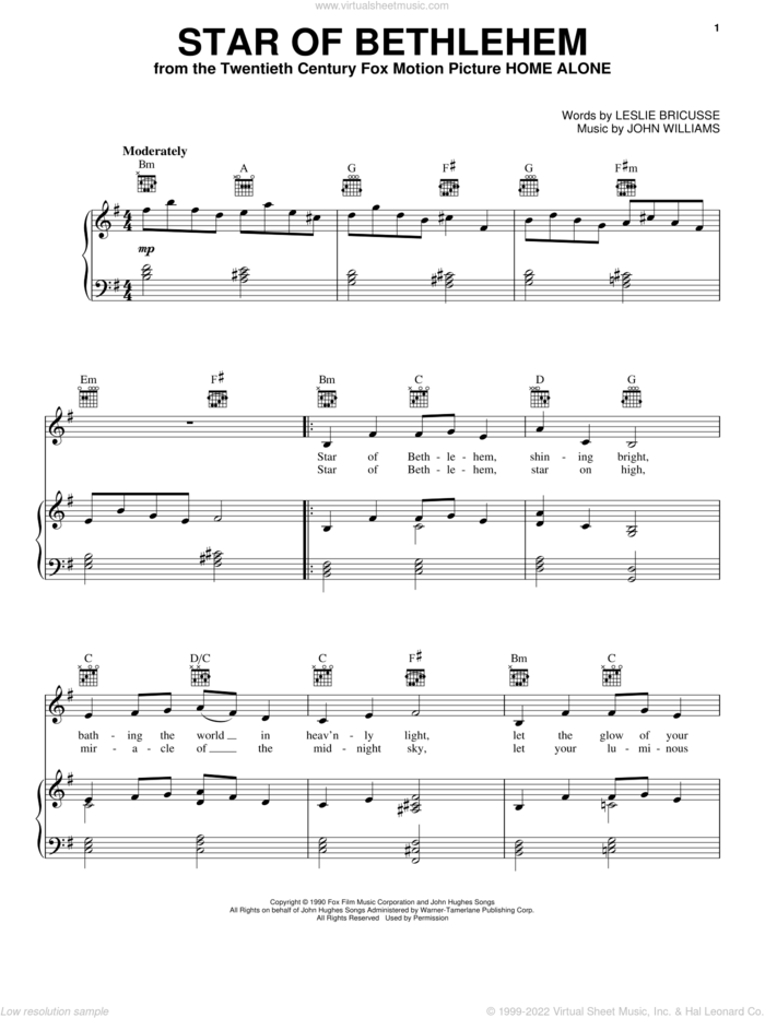 Star Of Bethlehem sheet music for voice, piano or guitar by Leslie Bricusse and John Williams, intermediate skill level