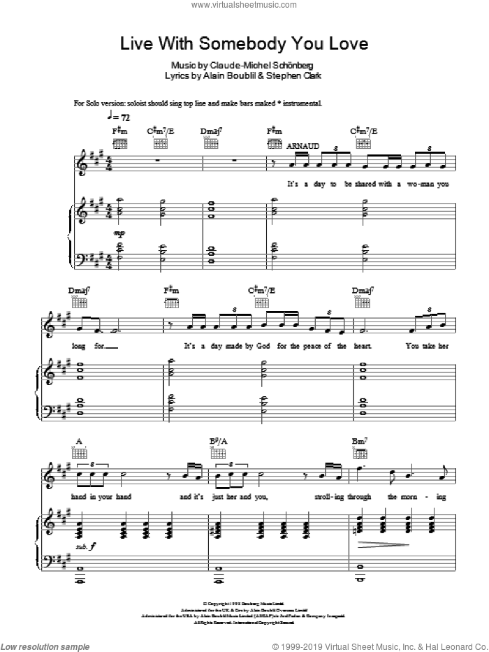 Live With Somebody You Love (from Martin Guerre) sheet music for voice, piano or guitar by Claude-Michel Schonberg, Alain Boublil, Boublil and Schonberg and Steve Clark, intermediate skill level