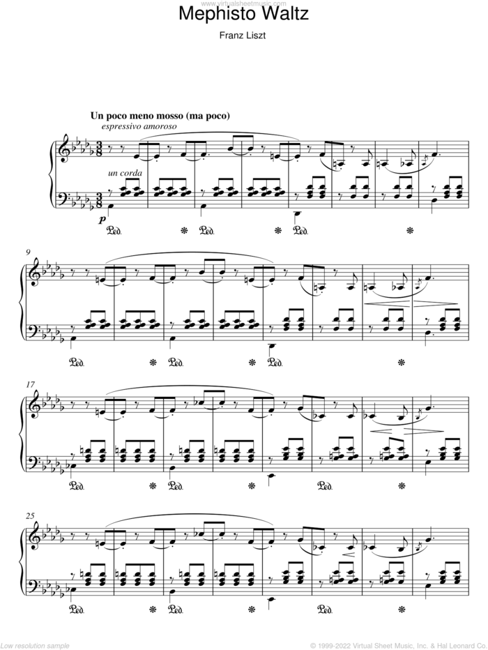 Mephisto Waltz sheet music for piano solo by Franz Liszt, classical score, intermediate skill level