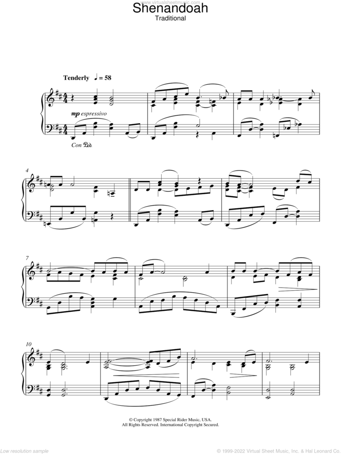 Shenandoah sheet music for piano solo by Christopher Hussey, Dave Swarbrick and Miscellaneous, intermediate skill level