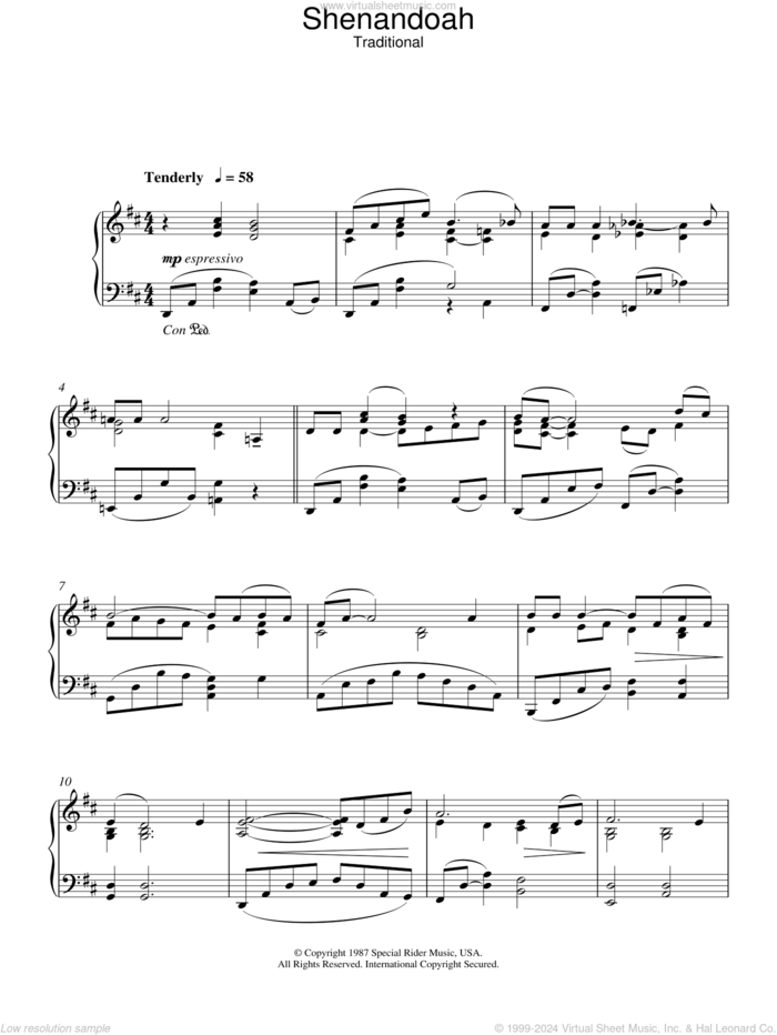 Shenandoah sheet music for piano solo by Christopher Hussey, Dave Swarbrick and Miscellaneous, intermediate skill level