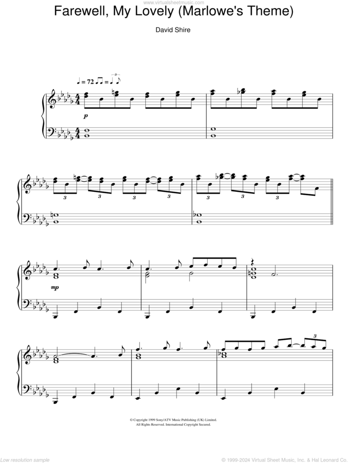 Farewell, My Lovely (Marlowe's Theme) sheet music for piano solo by David Shire, intermediate skill level