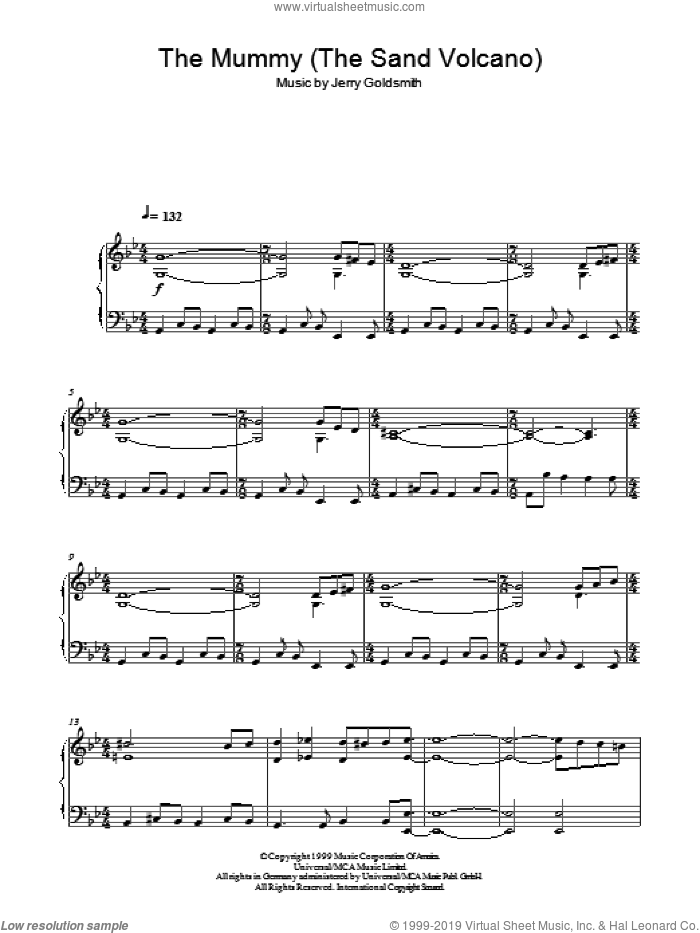 The Mummy (The Sand Volcano) sheet music for piano solo by Jerry Goldsmith, intermediate skill level