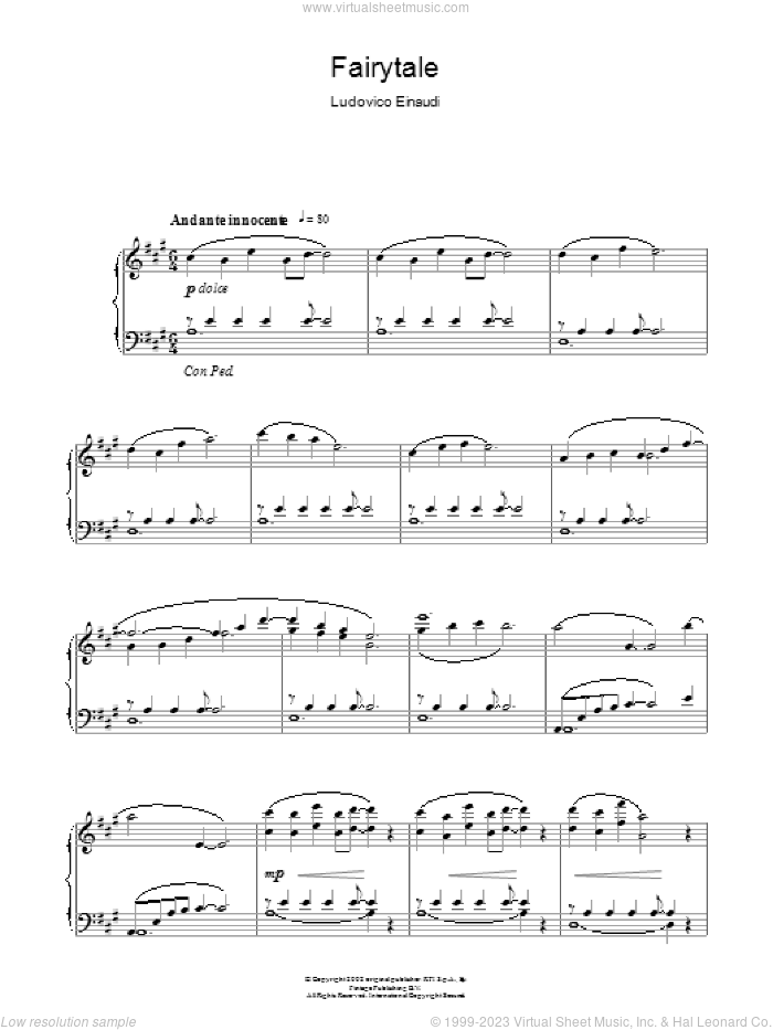 Fairytale sheet music for piano solo by Ludovico Einaudi, classical score, intermediate skill level