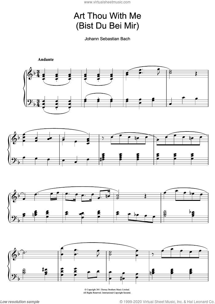 Bist Du Bei Mir (You Are With Me), (intermediate) sheet music for piano solo by Johann Sebastian Bach, classical score, intermediate skill level