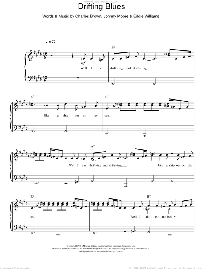 Drifting Blues sheet music for voice and piano by Charles Brown, Eddie Williams and Johnny Moore, intermediate skill level