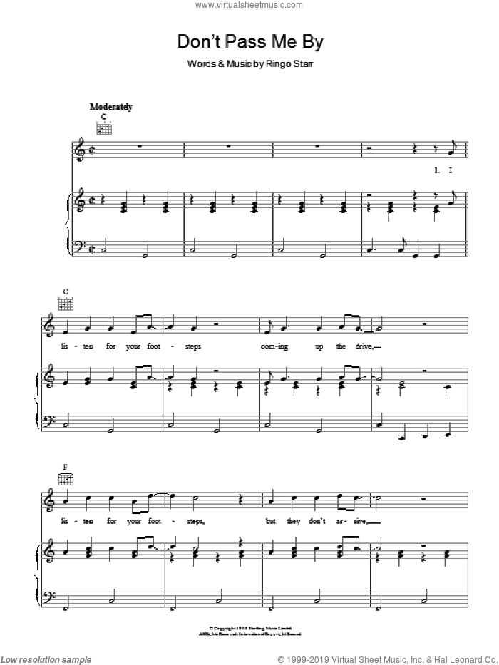 Don't Pass Me By sheet music for voice, piano or guitar by The Beatles and Ringo Starr, intermediate skill level
