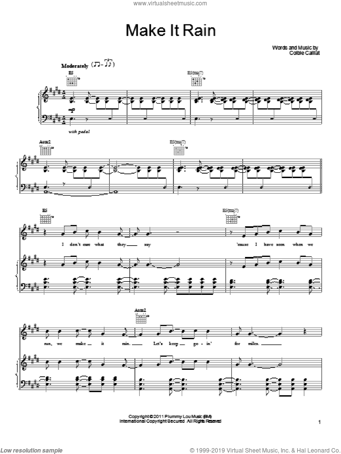 Make It Rain sheet music for voice, piano or guitar by Colbie Caillat, intermediate skill level