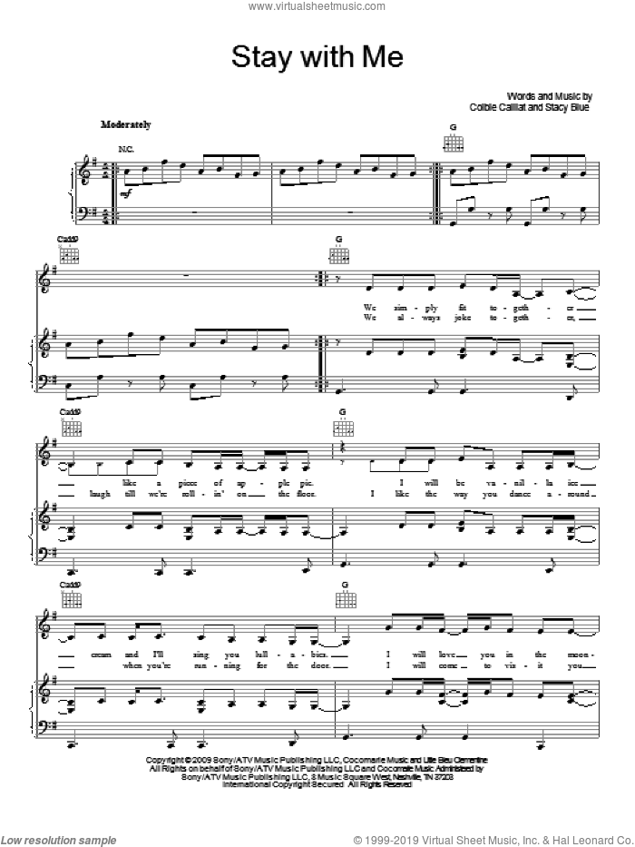 Stay With Me sheet music for voice, piano or guitar by Colbie Caillat and Stacy Blue, intermediate skill level