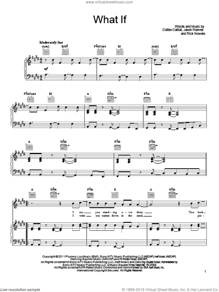 What If sheet music for voice, piano or guitar by Colbie Caillat, Jason Reeves and Rick Nowels, intermediate skill level
