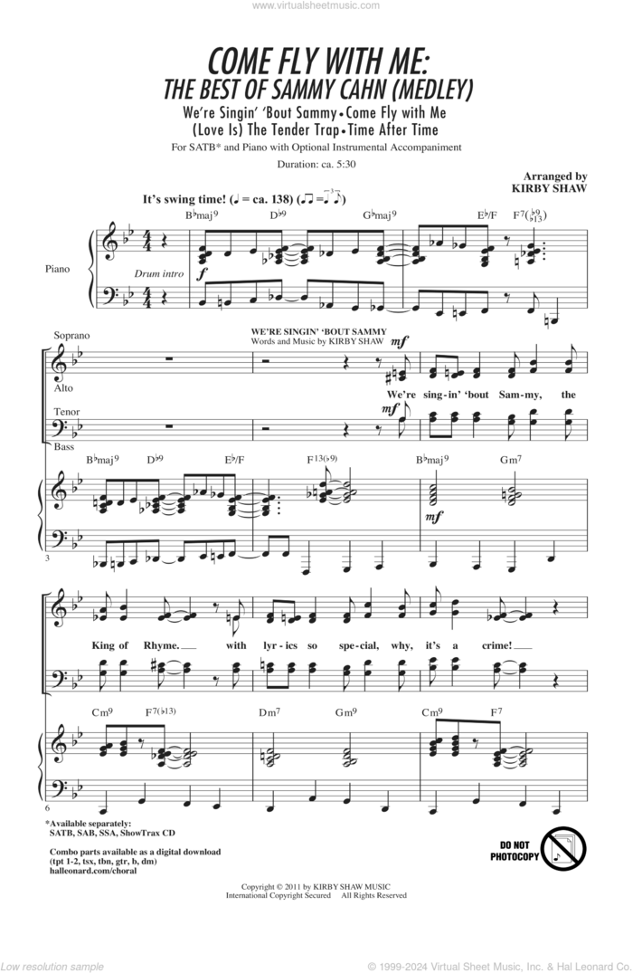 Come Fly With Me: The Best Of Sammy Cahn (Medley) sheet music for choir (SATB: soprano, alto, tenor, bass) by Jimmy van Heusen, Kirby Shaw and Sammy Cahn, intermediate skill level