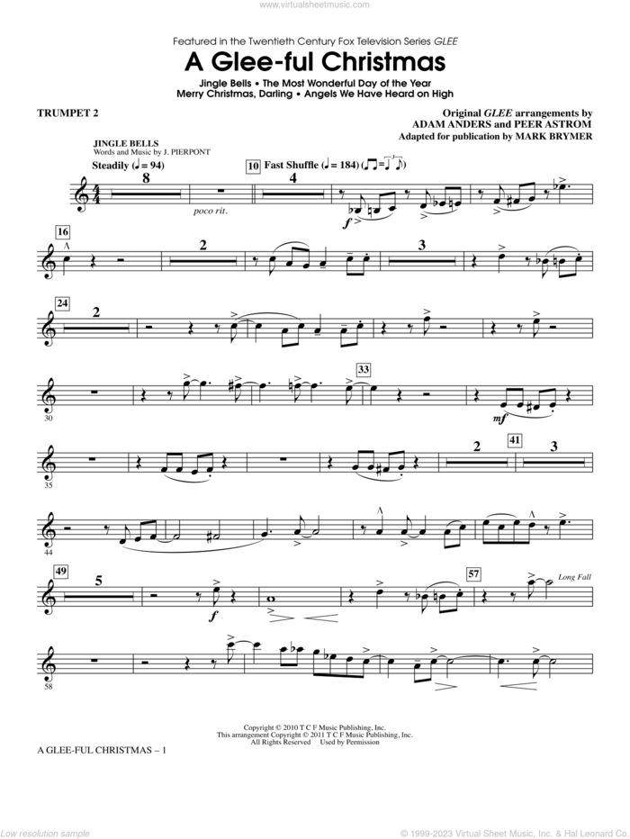 A Glee-ful Christmas (Choral Medley)(arr. Mark Brymer) sheet music for orchestra/band (trumpet 2) by Mark Brymer, Adam Anders, Glee Cast, James Chadwick, Miscellaneous and Peer Astrom, intermediate skill level