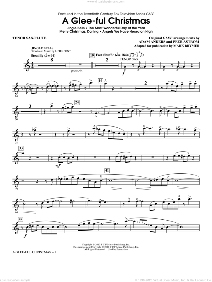 A Glee-ful Christmas (Choral Medley)(arr. Mark Brymer) sheet music for orchestra/band (tenor sax/flute) by Mark Brymer, Adam Anders, Glee Cast, James Chadwick, Miscellaneous and Peer Astrom, intermediate skill level