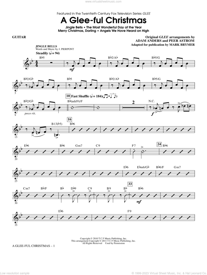 A Glee-ful Christmas (Choral Medley)(arr. Mark Brymer) sheet music for orchestra/band (guitar) by Mark Brymer, Adam Anders, Glee Cast, James Chadwick, Miscellaneous and Peer Astrom, intermediate skill level