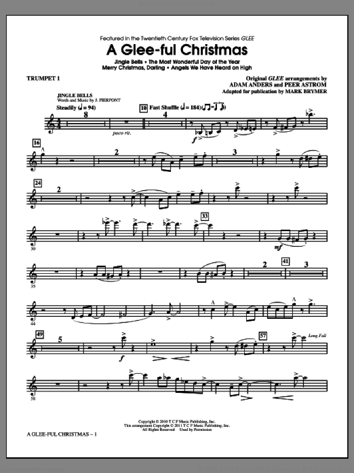 A Glee-ful Christmas (Choral Medley) (complete set of parts) sheet music for orchestra/band by Mark Brymer, Adam Anders, Glee Cast, James Chadwick, Miscellaneous and Peer Astrom, intermediate skill level