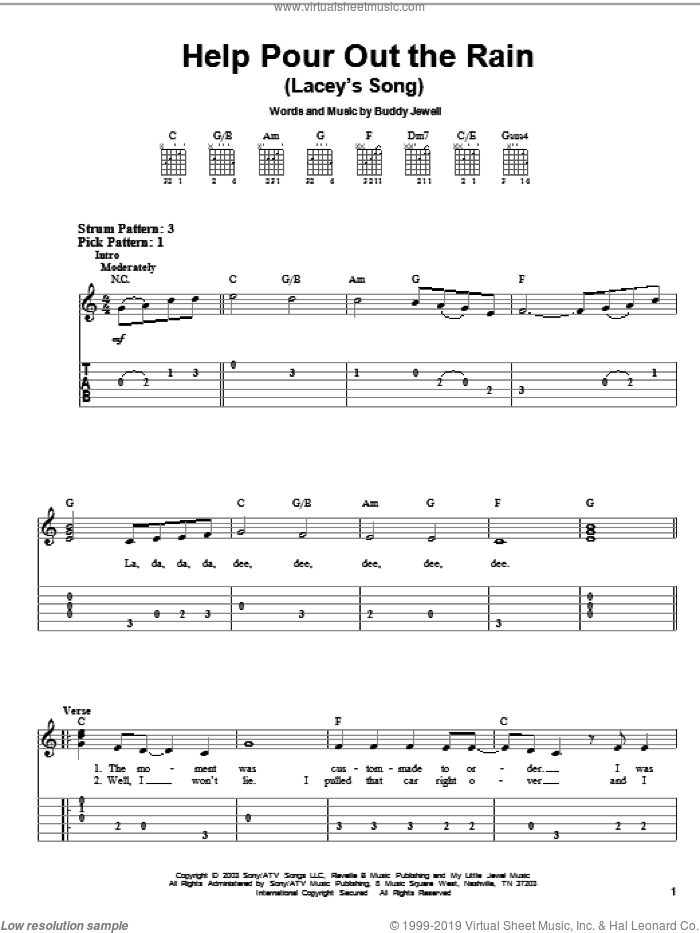 Help Pour Out The Rain (Lacey's Song) sheet music for guitar solo (easy tablature) by Buddy Jewell, easy guitar (easy tablature)