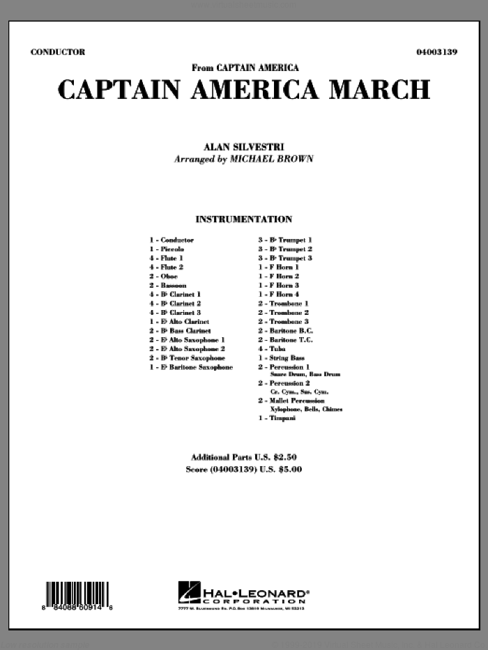 Captain America March (COMPLETE) sheet music for concert band by Michael Brown and Alan Silvestri, intermediate skill level
