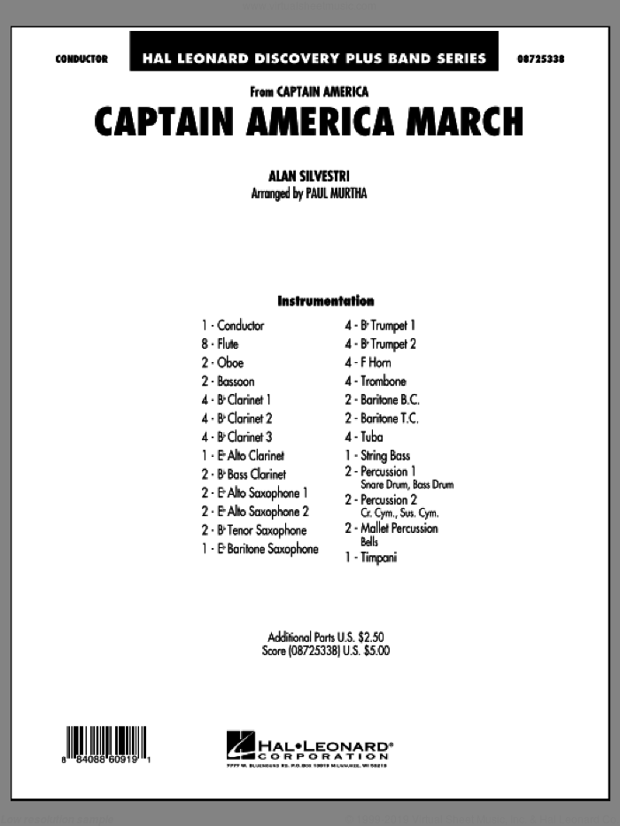 Captain America March (COMPLETE) sheet music for concert band by Paul Murtha and Alan Silvestri, intermediate skill level