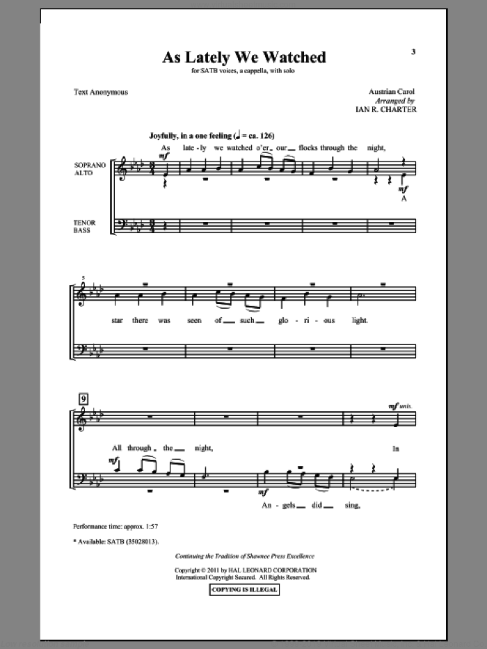 As Lately We Watched sheet music for choir (SATB: soprano, alto, tenor, bass) by Ian R. Charter, intermediate skill level