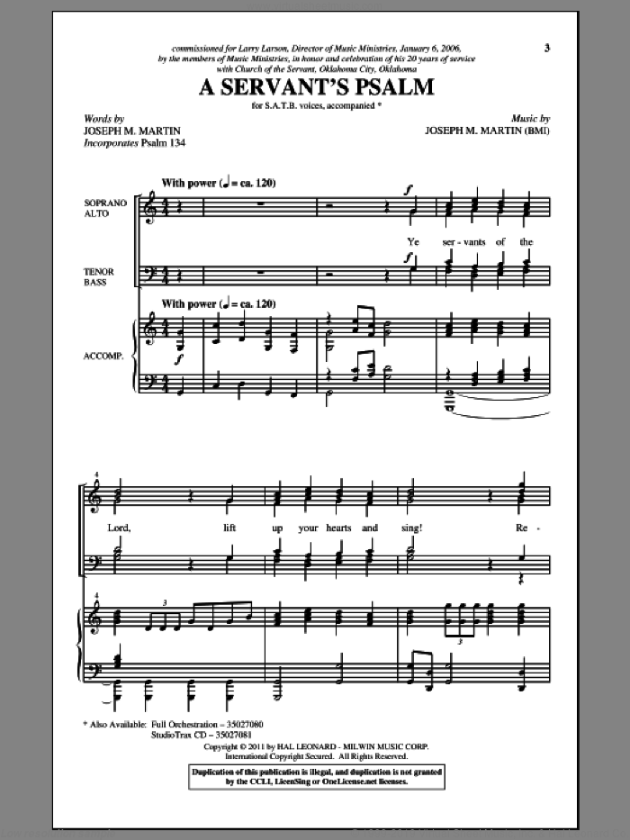 A Servant's Psalm sheet music for choir (SATB: soprano, alto, tenor, bass) by Joseph M. Martin, intermediate skill level