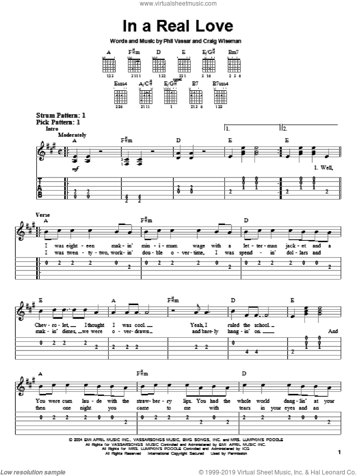 In A Real Love sheet music for guitar solo (easy tablature) by Phil Vassar and Craig Wiseman, easy guitar (easy tablature)