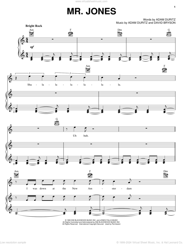 Mr. Jones sheet music for voice, piano or guitar by Counting Crows, Adam Duritz and David Bryson, intermediate skill level