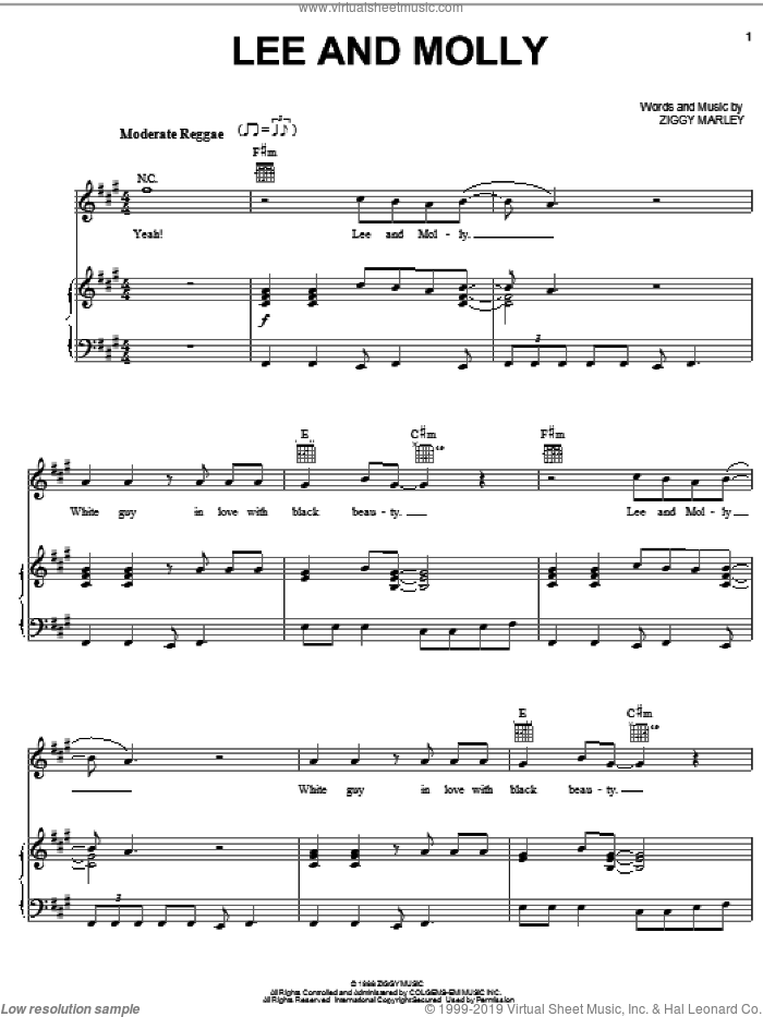 Lee And Molly sheet music for voice, piano or guitar by Ziggy Marley, intermediate skill level