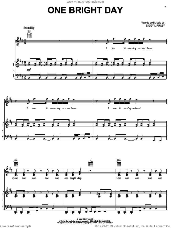 One Bright Day sheet music for voice, piano or guitar by Ziggy Marley, intermediate skill level