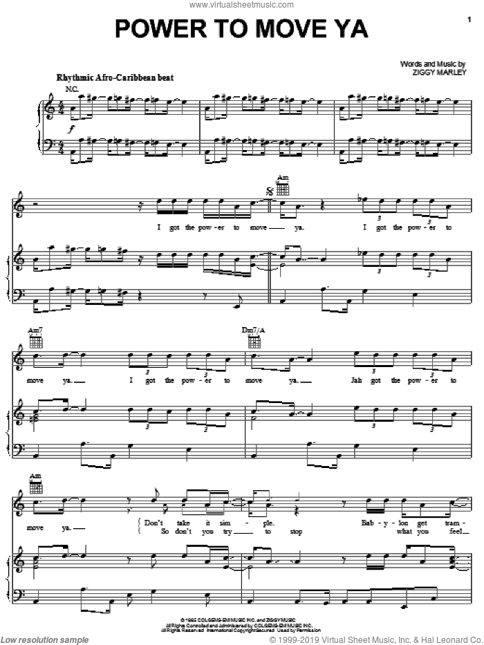 Power To Move Ya sheet music for voice, piano or guitar by Ziggy Marley, intermediate skill level