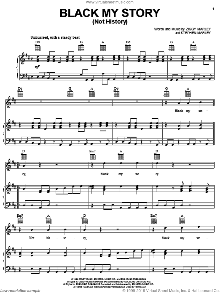 Black My Story (Not History) sheet music for voice, piano or guitar by Ziggy Marley and Stephen Marley, intermediate skill level