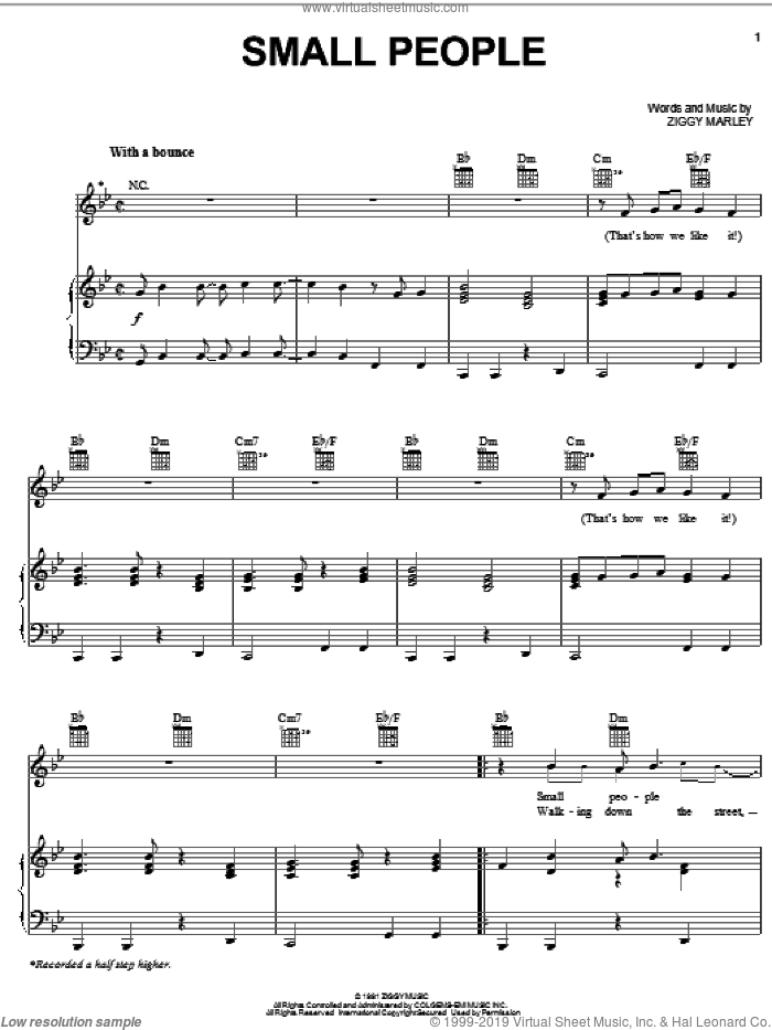 Small People sheet music for voice, piano or guitar by Ziggy Marley, intermediate skill level
