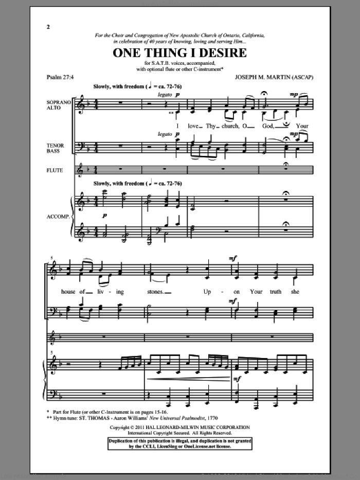 One Thing I Desire sheet music for choir (SATB: soprano, alto, tenor, bass) by Joseph M. Martin, intermediate skill level