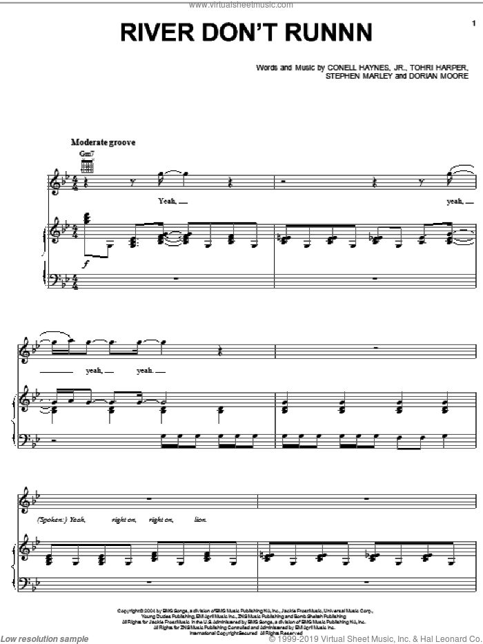 River Don't Runnn sheet music for voice, piano or guitar by Nelly, Cornell Haynes, Jr., Dorian Moore, Stephen Marley and Tohri Harper, intermediate skill level