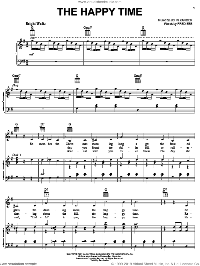 The Happy Time (from The Happy Time) sheet music for voice, piano or guitar by Kander & Ebb, Fred Ebb and John Kander, intermediate skill level