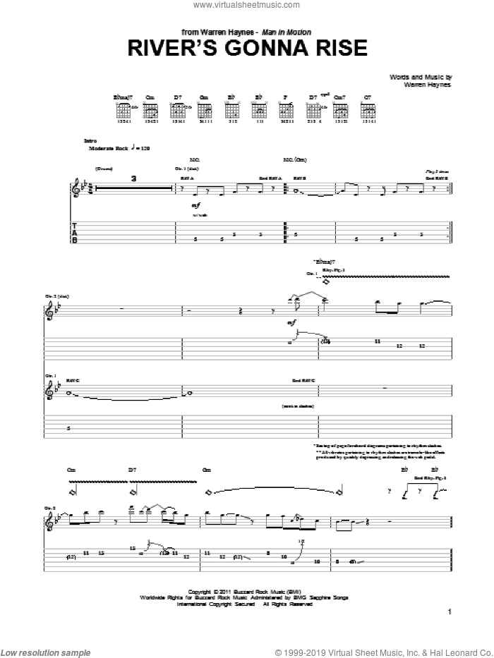 River's Gonna Rise sheet music for guitar (tablature) by Warren Haynes, intermediate skill level