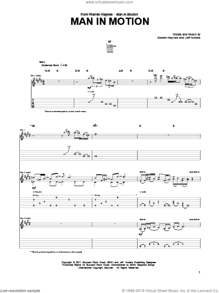 Man In Motion sheet music for guitar (tablature) by Warren Haynes and Jeff Anders, intermediate skill level