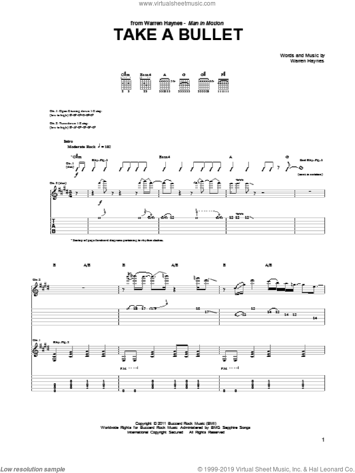 Take A Bullet sheet music for guitar (tablature) by Warren Haynes, intermediate skill level