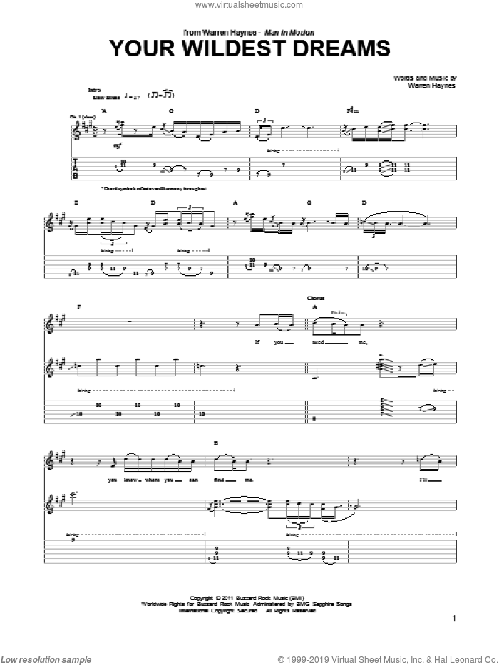 Your Wildest Dream sheet music for guitar (tablature) by Warren Haynes, intermediate skill level