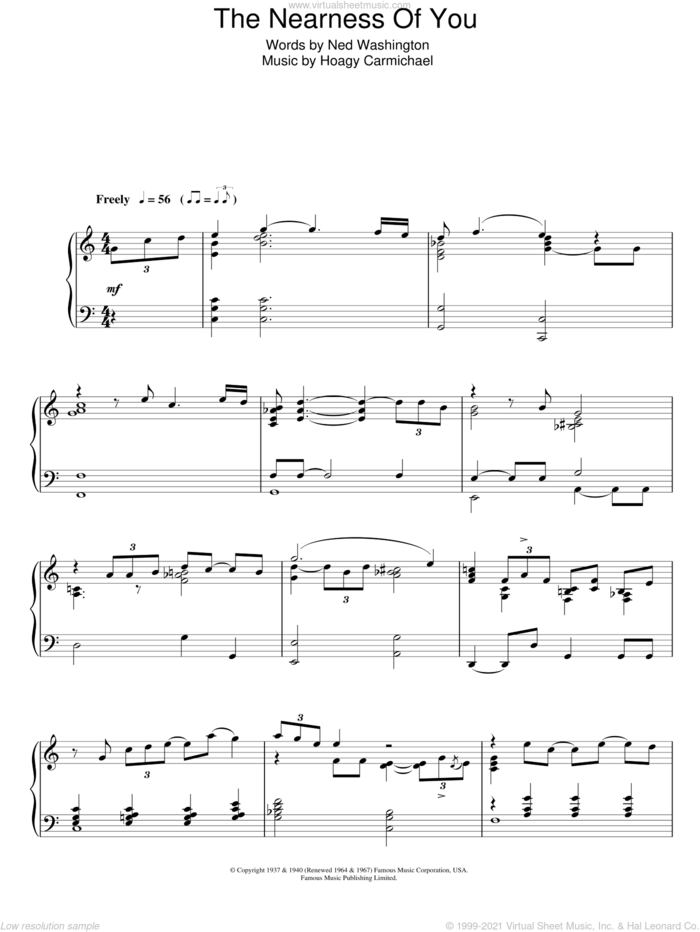 The Nearness Of You, (intermediate) sheet music for piano solo by Norah Jones, Rod Stewart, Hoagy Carmichael and Ned Washington, intermediate skill level