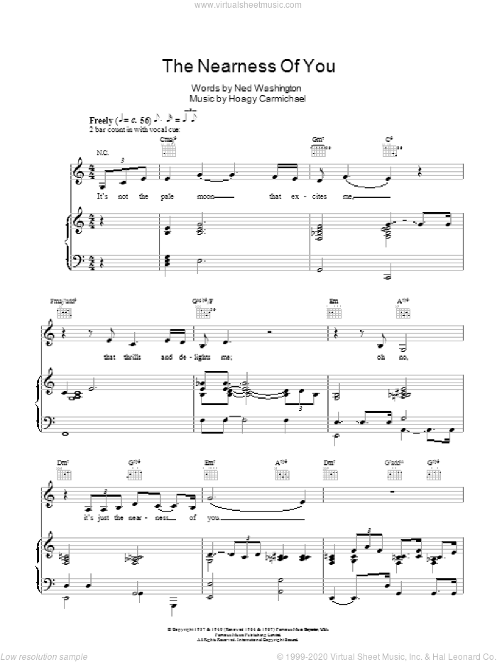 The Nearness Of You sheet music for voice, piano or guitar by Norah Jones, Rod Stewart, Hoagy Carmichael and Ned Washington, intermediate skill level