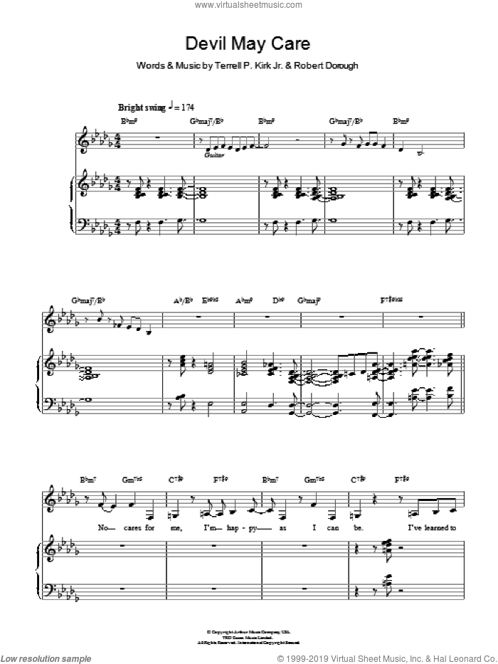 Devil May Care sheet music for voice, piano or guitar by Diana Krall, Jamie Cullum, Bob Dorough and Terrell P. Kirk, Jr., intermediate skill level